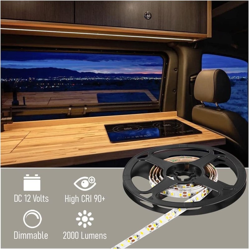 Obeaming RV Flexible LED Strip Light 12V Dimmable Tape Light 16.4 ft 600 LEDs Width 5/16” for Camper Van Motorhome Truck Trailer Interior Lighting, 2000 Lumen CRI 90+ Indoor Only (4000K) - Image 4